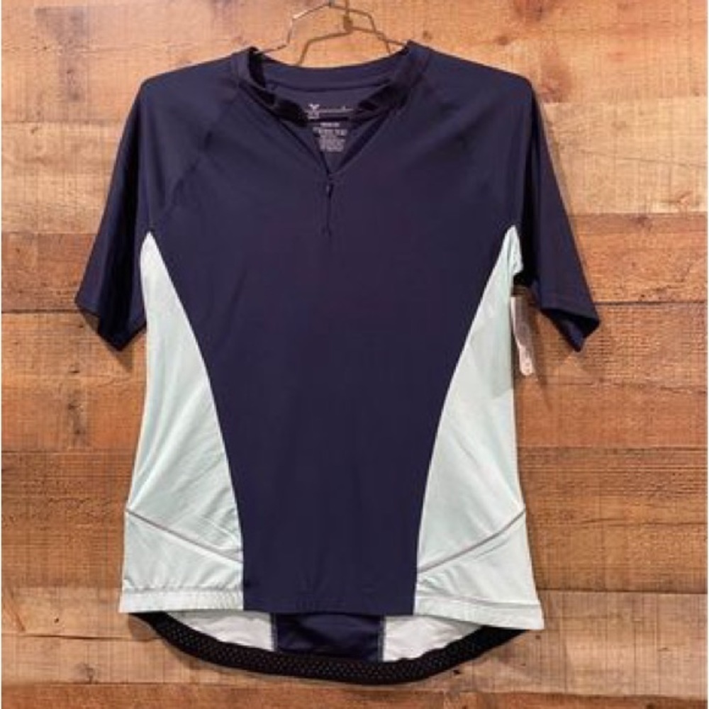 New With Tags Xersion Ladies 1/4 Zip Navy & Mint Activewear Cycling Top Sz Large